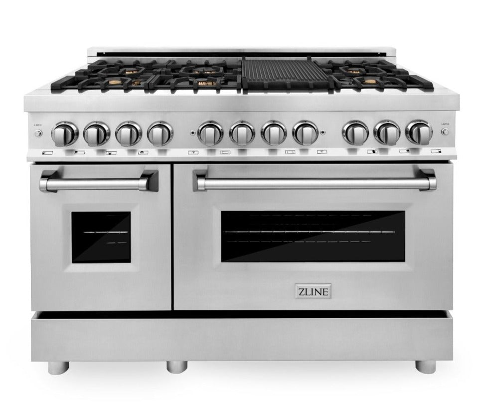 ZLINE 48 in. Professional Gas Burner, Electric Oven Range in Stainless Steel with Brass Burners, RA-BR-48 - Smart Kitchen Lab