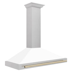 ZLINE 48 Inch Autograph Edition DuraSnow® Stainless Steel Range Hood with a White Matte Shell and Gold Handle, KB4SNZ-WM48-G - Smart Kitchen Lab