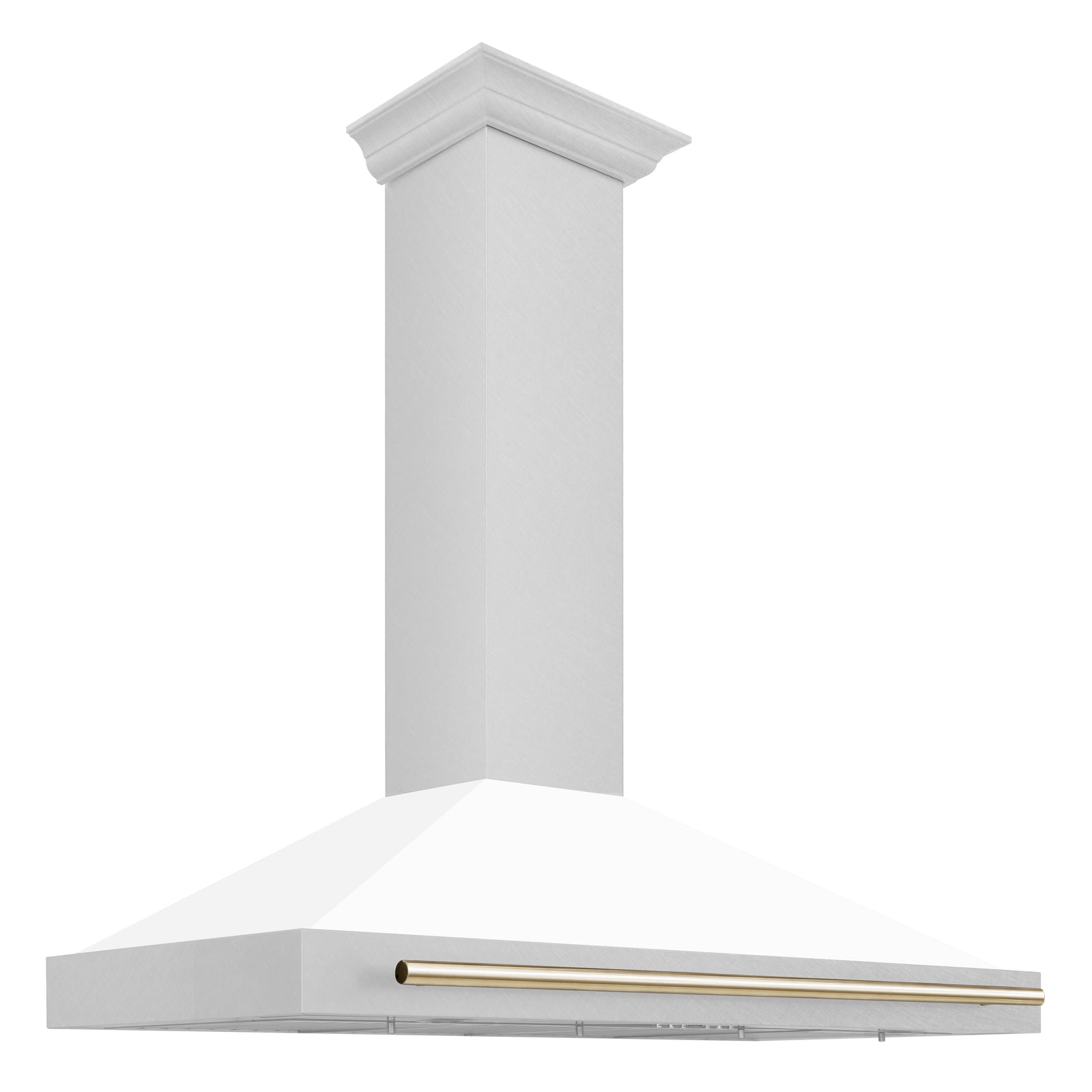 ZLINE 48 Inch Autograph Edition DuraSnow® Stainless Steel Range Hood with a White Matte Shell and Gold Handle, KB4SNZ-WM48-G - Smart Kitchen Lab