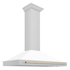 ZLINE 48 Inch Autograph Edition DuraSnow® Stainless Steel Range Hood with a White Matte Shell and Gold Handle, KB4SNZ-WM48-G - Smart Kitchen Lab