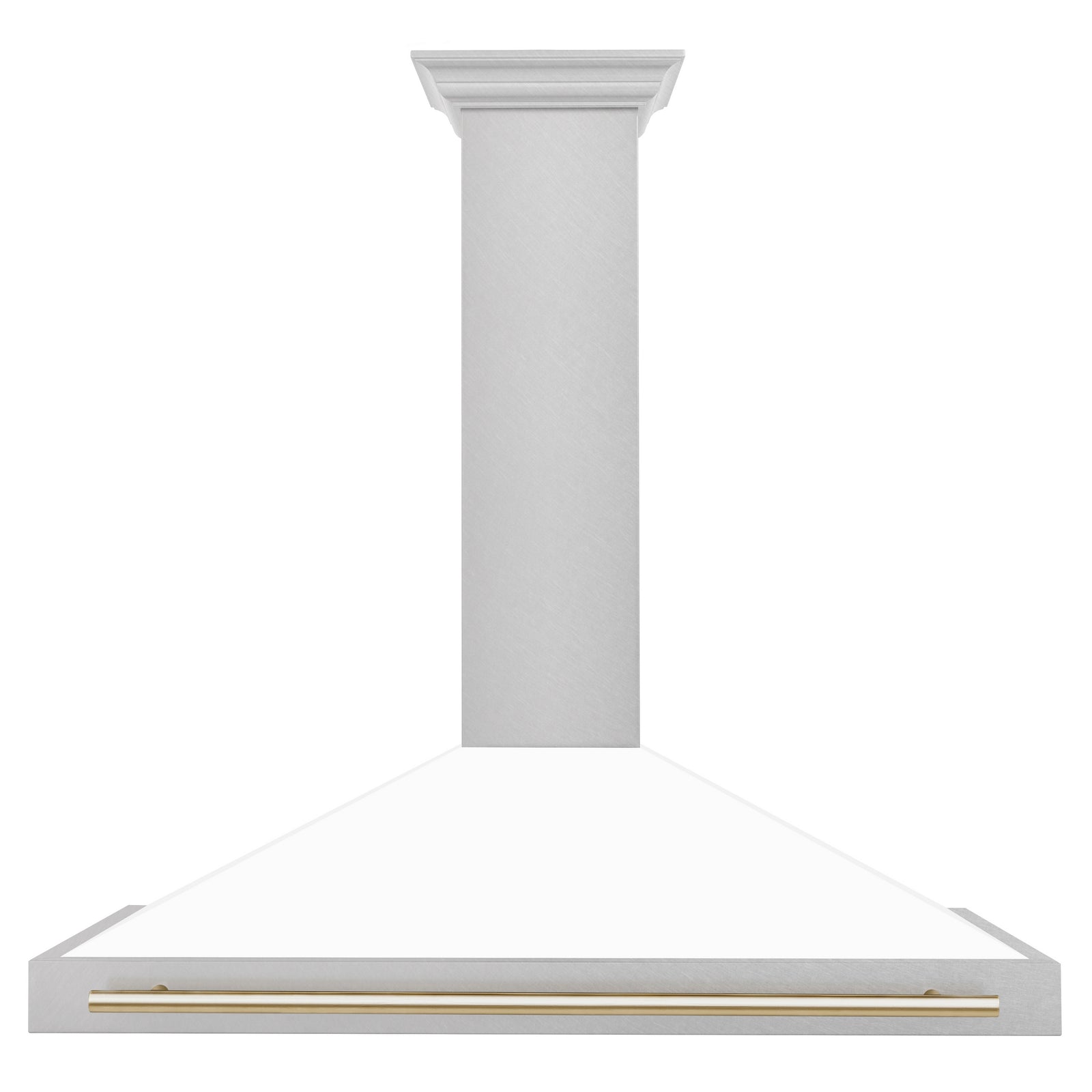 ZLINE 48 Inch Autograph Edition DuraSnow® Stainless Steel Range Hood with a White Matte Shell and Gold Handle, KB4SNZ-WM48-G - Smart Kitchen Lab