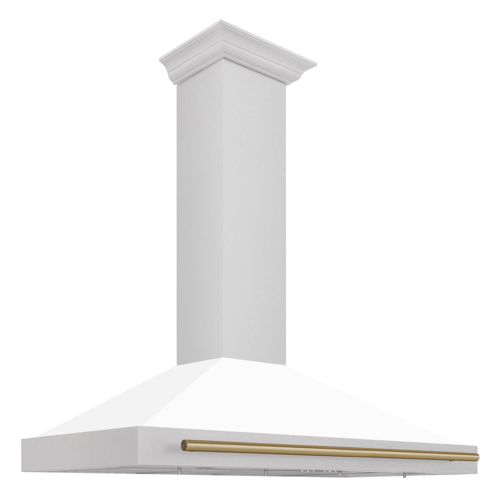 ZLINE 48 Inch Autograph Edition DuraSnow® Stainless Steel Range Hood with White Matte Shell and Champagne Bronze Handle, KB4SNZ-WM48-CB - Smart Kitchen Lab