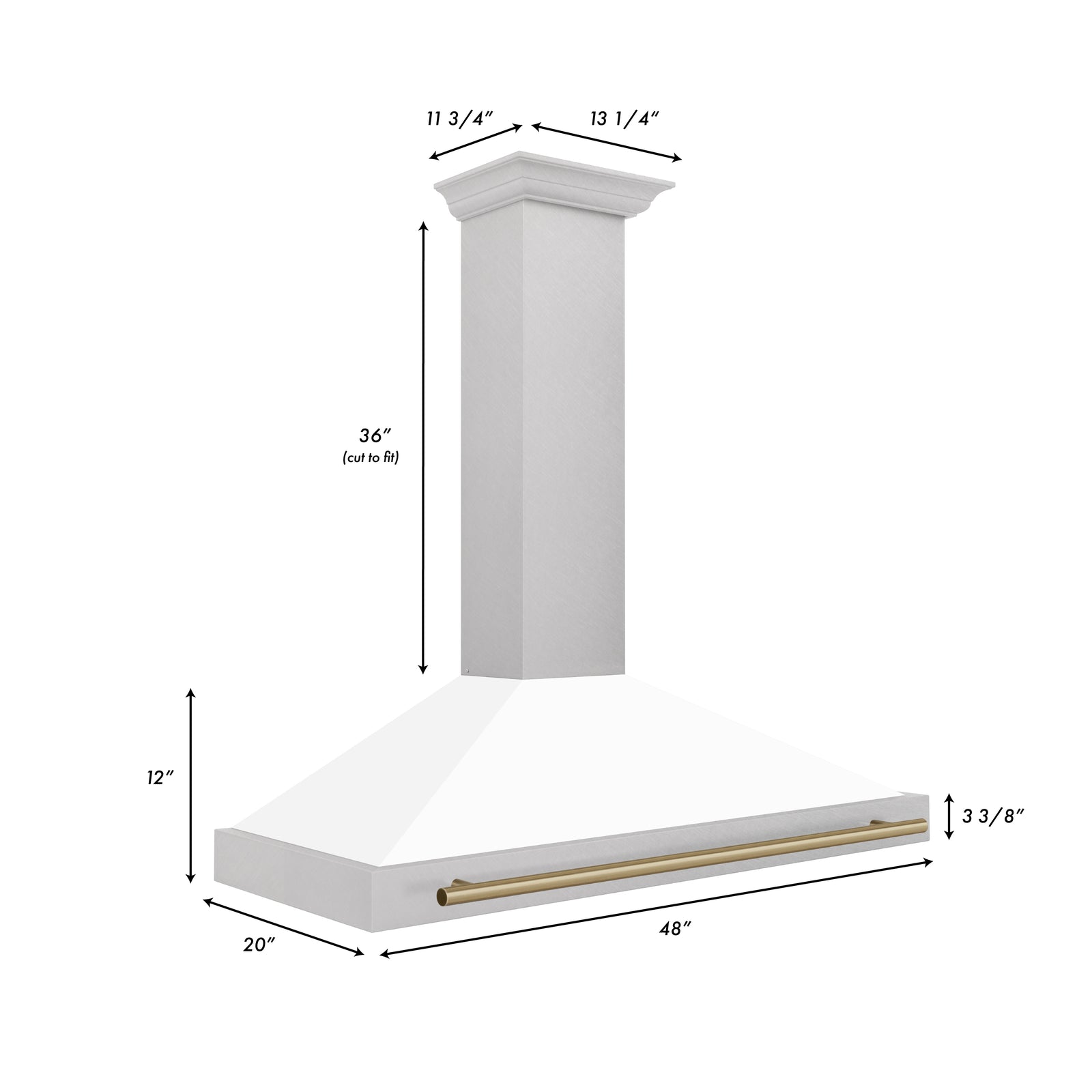 ZLINE 48 Inch Autograph Edition DuraSnow® Stainless Steel Range Hood with White Matte Shell and Champagne Bronze Handle, KB4SNZ-WM48-CB - Smart Kitchen Lab