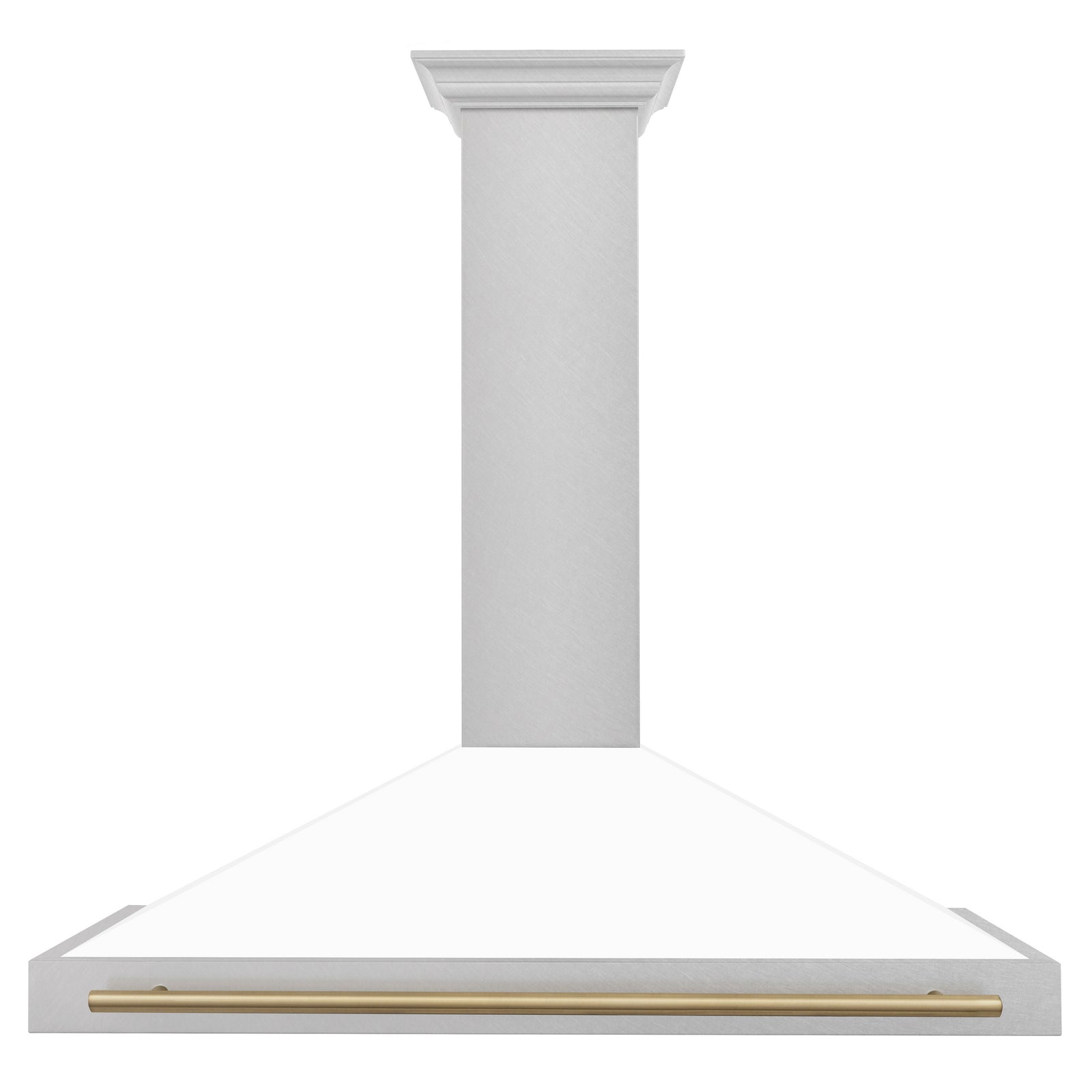 ZLINE 48 Inch Autograph Edition DuraSnow® Stainless Steel Range Hood with White Matte Shell and Champagne Bronze Handle, KB4SNZ-WM48-CB - Smart Kitchen Lab