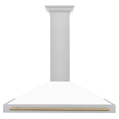 ZLINE 48 Inch Autograph Edition DuraSnow® Stainless Steel Range Hood with White Matte Shell and Champagne Bronze Handle, KB4SNZ-WM48-CB - Smart Kitchen Lab