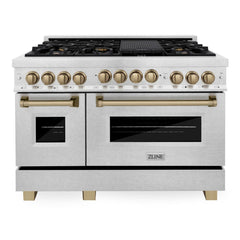 ZLINE 48 Inch Autograph Edition Gas Range in DuraSnow® Stainless Steel with Champagne Bronze Accents, RGSZ-SN-48-CB - Smart Kitchen Lab