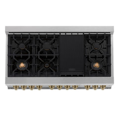 ZLINE 48 Inch Autograph Edition Gas Range in DuraSnow® Stainless Steel with Champagne Bronze Accents, RGSZ-SN-48-CB - Smart Kitchen Lab