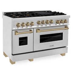 ZLINE 48 Inch Autograph Edition Gas Range in DuraSnow® Stainless Steel with Champagne Bronze Accents, RGSZ-SN-48-CB - Smart Kitchen Lab