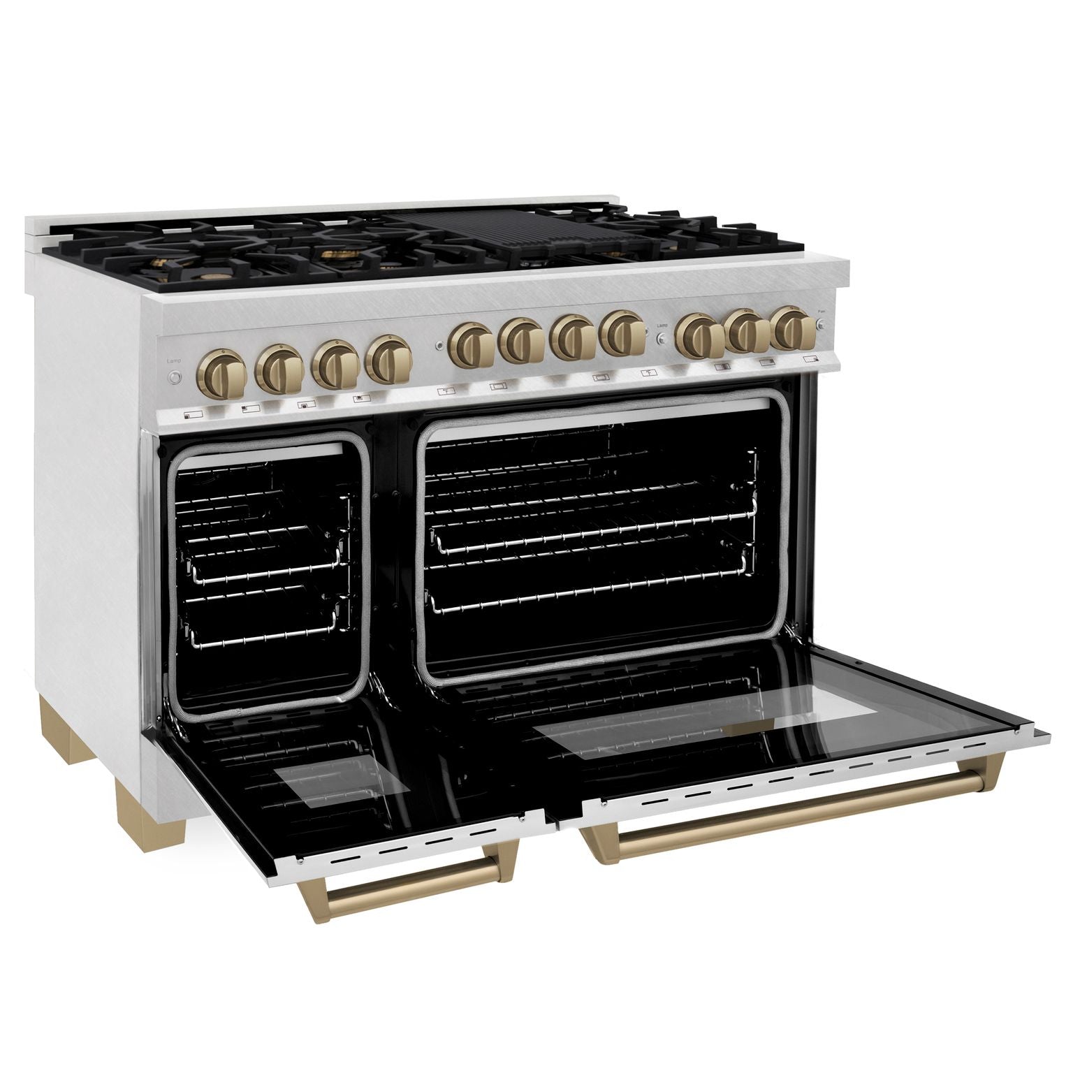 ZLINE 48 Inch Autograph Edition Gas Range in DuraSnow® Stainless Steel with Champagne Bronze Accents, RGSZ-SN-48-CB - Smart Kitchen Lab