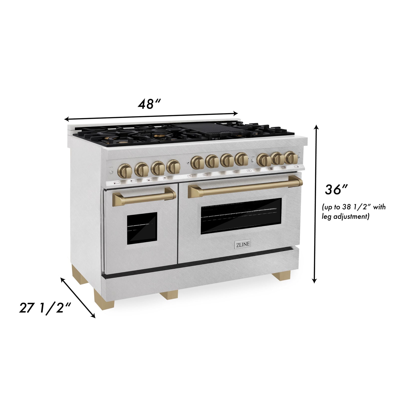 ZLINE 48 Inch Autograph Edition Gas Range in DuraSnow® Stainless Steel with Champagne Bronze Accents, RGSZ-SN-48-CB - Smart Kitchen Lab