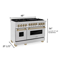 ZLINE 48 Inch Autograph Edition Gas Range in DuraSnow® Stainless Steel with Champagne Bronze Accents, RGSZ-SN-48-CB - Smart Kitchen Lab