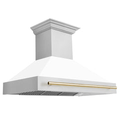 ZLINE 48 Inch Autograph Edition Range Hood with White Matte Shell and Gold Handle, 8654STZ-WM48-G - Smart Kitchen Lab