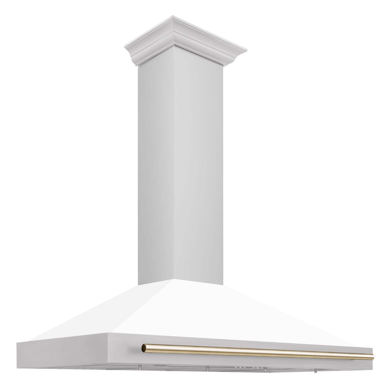 ZLINE 48 Inch Autograph Edition Stainless Steel Range Hood with White Matte Shell and Gold Handle, KB4STZ-WM48-G - Smart Kitchen Lab