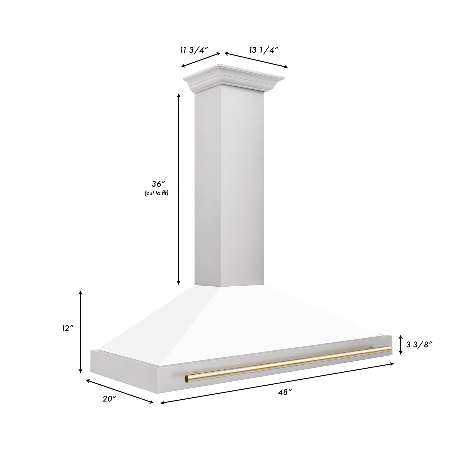 ZLINE 48 Inch Autograph Edition Stainless Steel Range Hood with White Matte Shell and Gold Handle, KB4STZ-WM48-G - Smart Kitchen Lab