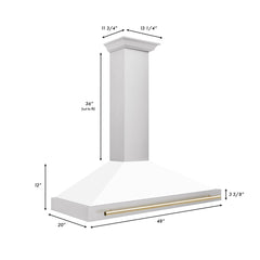 ZLINE 48 Inch Autograph Edition Stainless Steel Range Hood with White Matte Shell and Gold Handle, KB4STZ-WM48-G - Smart Kitchen Lab