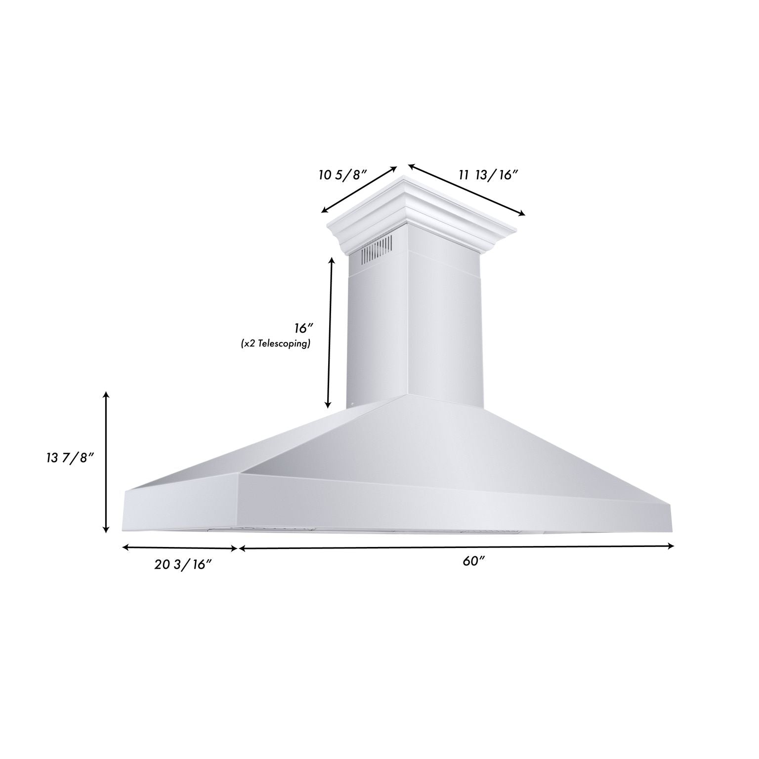 ZLINE 60 in. Professional Convertible Vent Wall Mount Range Hood in Stainless Steel with Crown Molding, 597CRN-60 - Smart Kitchen Lab