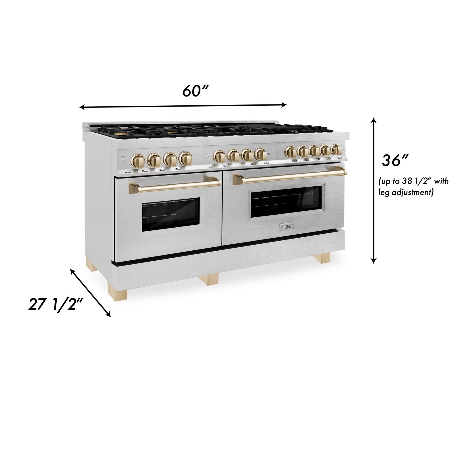 ZLINE 60 Inch Autograph Edition Dual Fuel Range in DuraSnow® Stainless Steel with Gold Accents, RASZ-SN-60-G - Smart Kitchen Lab