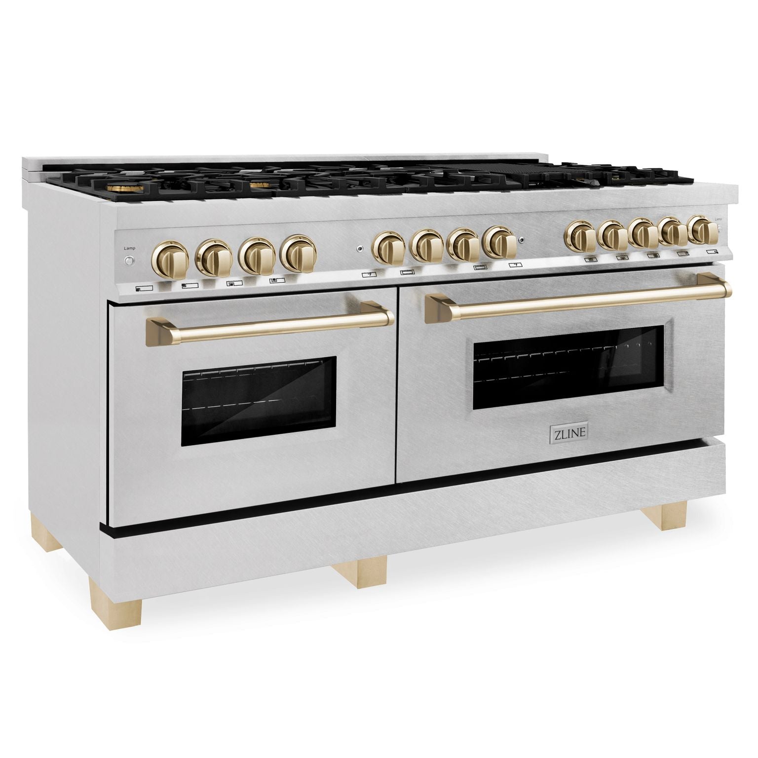 ZLINE 60 Inch Autograph Edition Dual Fuel Range in DuraSnow® Stainless Steel with Gold Accents, RASZ-SN-60-G - Smart Kitchen Lab