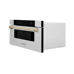 ZLINE Autograph 30 In. 1.2 cu. ft. Built-In Microwave Drawer In Fingerprint Resistant Stainless Steel With Gold Accents, MWDZ-30-SS-G - Smart Kitchen Lab