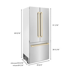 ZLINE Autograph 36 In. 19.6 cu. ft. Built-In Refrigerator with Water and Ice Dispenser with Gold Accents, RBIVZ-304-36-G - Smart Kitchen Lab