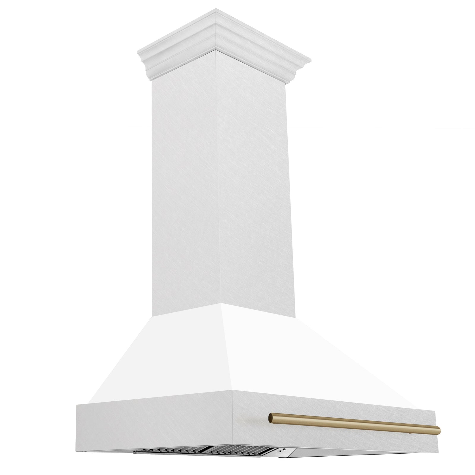 ZLINE Autograph 36 Inch DuraSnow® Stainless Steel Range Hood with White Matte Shell and Champagne Bronze Handle, 8654SNZ-WM36-CB - Smart Kitchen Lab