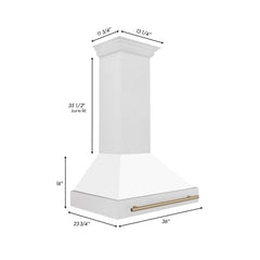 ZLINE Autograph 36 Inch DuraSnow® Stainless Steel Range Hood with White Matte Shell and Champagne Bronze Handle, 8654SNZ-WM36-CB - Smart Kitchen Lab