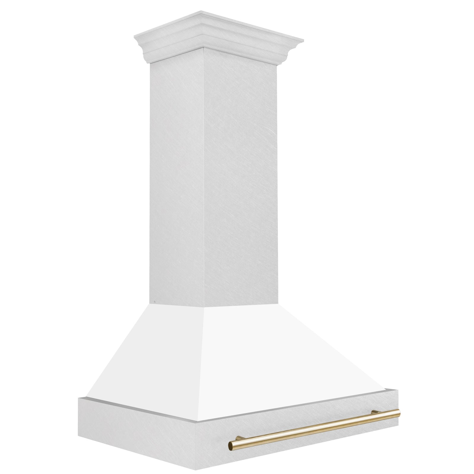 ZLINE Autograph 36 Inch DuraSnow® Stainless Steel Range Hood with White Matte Shell and Gold Handle, 8654SNZ-WM36-G - Smart Kitchen Lab