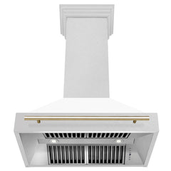 ZLINE Autograph 36 Inch DuraSnow® Stainless Steel Range Hood with White Matte Shell and Gold Handle, 8654SNZ-WM36-G - Smart Kitchen Lab