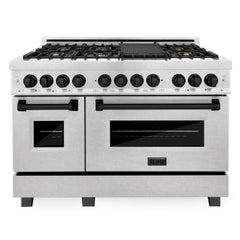 ZLINE Autograph 48 in. Gas Burner/Electric Oven in DuraSnow® Stainless Steel with Matte Black Accents, RASZ-SN-48-MB - Smart Kitchen Lab