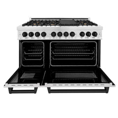 ZLINE Autograph 48 in. Gas Burner/Electric Oven in DuraSnow® Stainless Steel with Matte Black Accents, RASZ-SN-48-MB - Smart Kitchen Lab