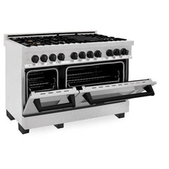 ZLINE Autograph 48 in. Gas Burner/Electric Oven in DuraSnow® Stainless Steel with Matte Black Accents, RASZ-SN-48-MB - Smart Kitchen Lab