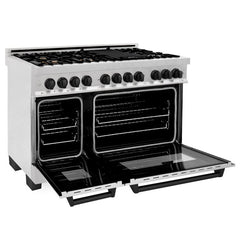 ZLINE Autograph 48 in. Gas Burner/Electric Oven in DuraSnow® Stainless Steel with Matte Black Accents, RASZ-SN-48-MB - Smart Kitchen Lab