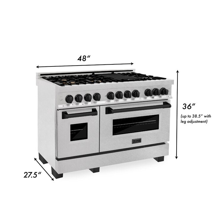 ZLINE Autograph 48 in. Gas Burner/Electric Oven in DuraSnow® Stainless Steel with Matte Black Accents, RASZ-SN-48-MB - Smart Kitchen Lab