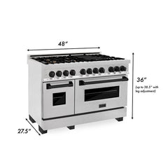 ZLINE Autograph 48 in. Gas Burner/Electric Oven in DuraSnow® Stainless Steel with Matte Black Accents, RASZ-SN-48-MB - Smart Kitchen Lab