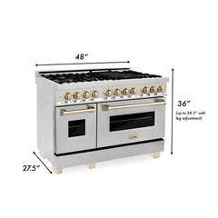 ZLINE Autograph 48 in. Gas Burner/Electric Oven in Stainless Steel with Gold Accents, RAZ-48-G - Smart Kitchen Lab