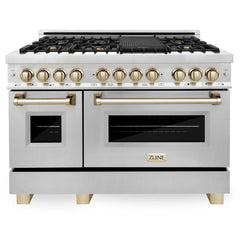 ZLINE Autograph 48 in. Gas Burner/Electric Oven in Stainless Steel with Gold Accents, RAZ-48-G - Smart Kitchen Lab