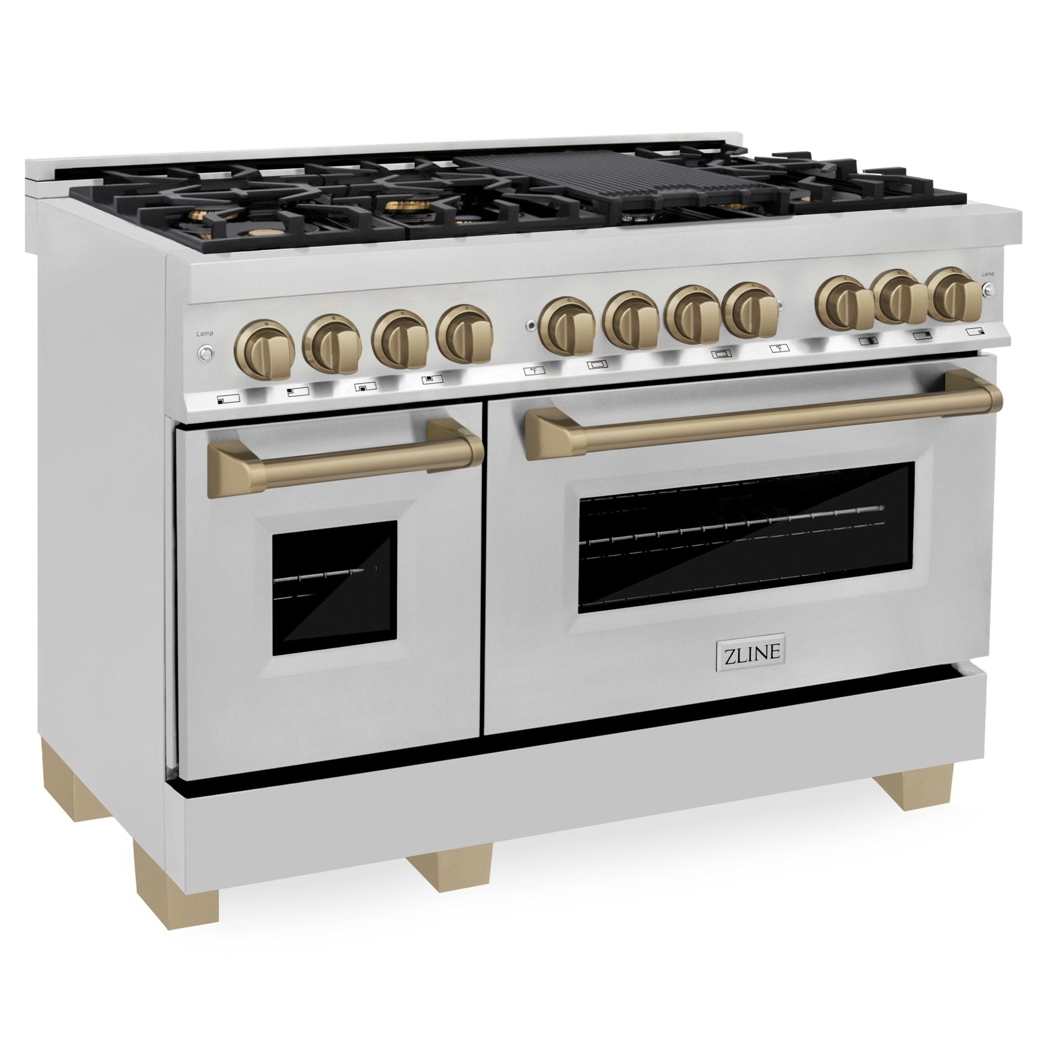 ZLINE Autograph 48 in. Range with Gas Burner, Electric Oven in Stainless Steel with Champagne Bronze Accents, RAZ-48-CB - Smart Kitchen Lab