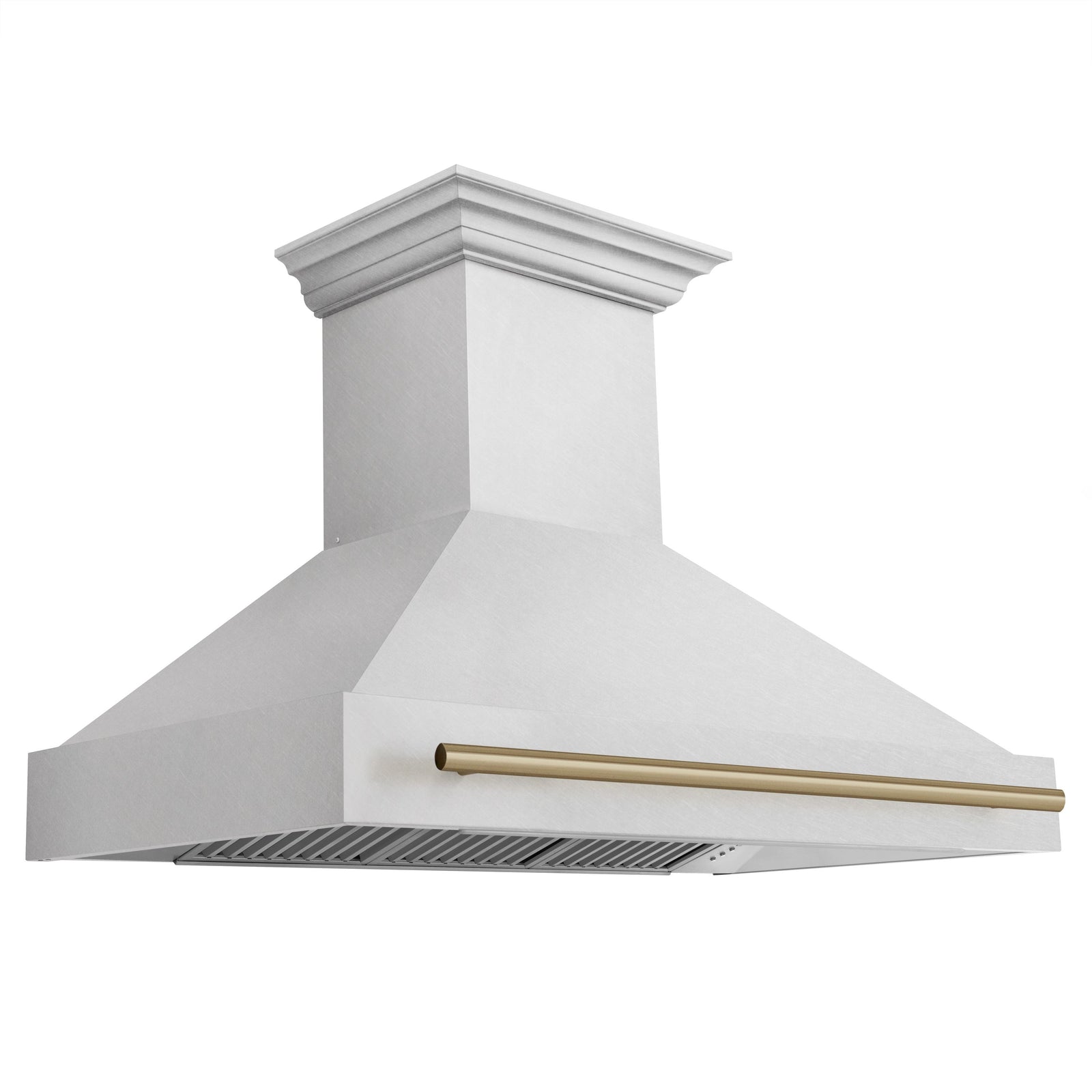 ZLINE Autograph 48 Inch DuraSnow® Stainless Steel Range Hood with DuraSnow® Shell and Champagne Bronze Handle, 8654SNZ-48-CB - Smart Kitchen Lab