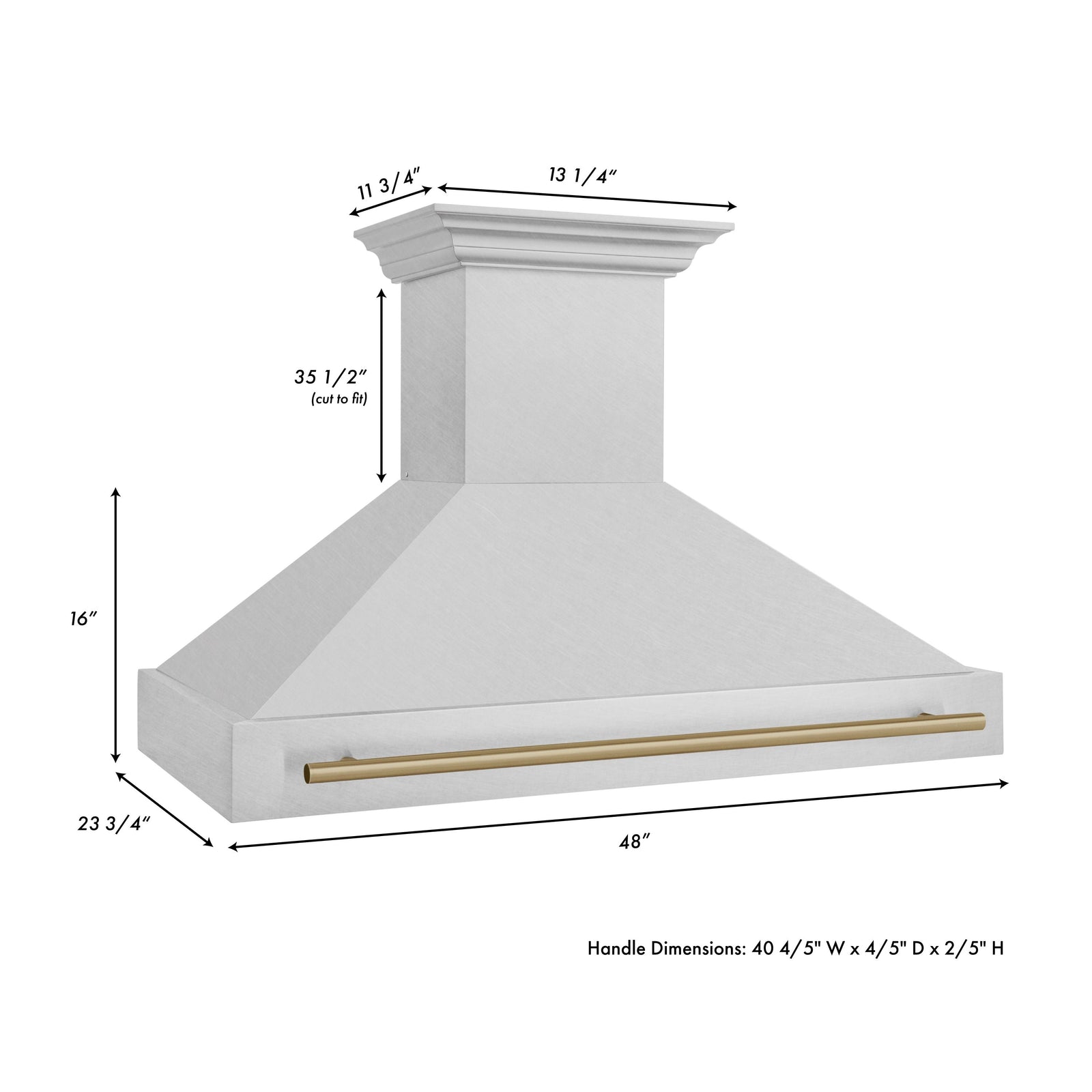 ZLINE Autograph 48 Inch DuraSnow® Stainless Steel Range Hood with DuraSnow® Shell and Champagne Bronze Handle, 8654SNZ-48-CB - Smart Kitchen Lab