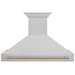 ZLINE Autograph 48 Inch DuraSnow® Stainless Steel Range Hood with DuraSnow® Shell and Champagne Bronze Handle, 8654SNZ-48-CB - Smart Kitchen Lab