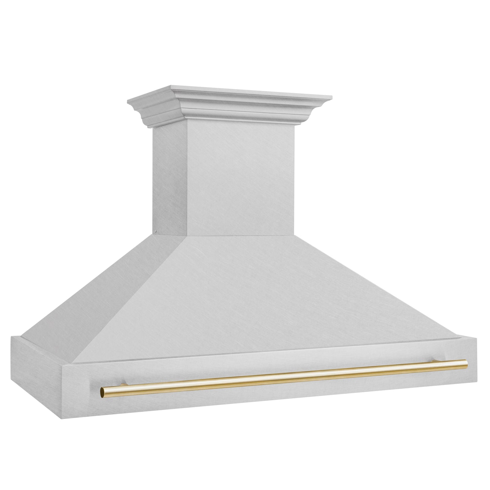 ZLINE Autograph 48 Inch DuraSnow® Stainless Steel Range Hood with DuraSnow® Shell and Gold Handle, 8654SNZ-48-G - Smart Kitchen Lab