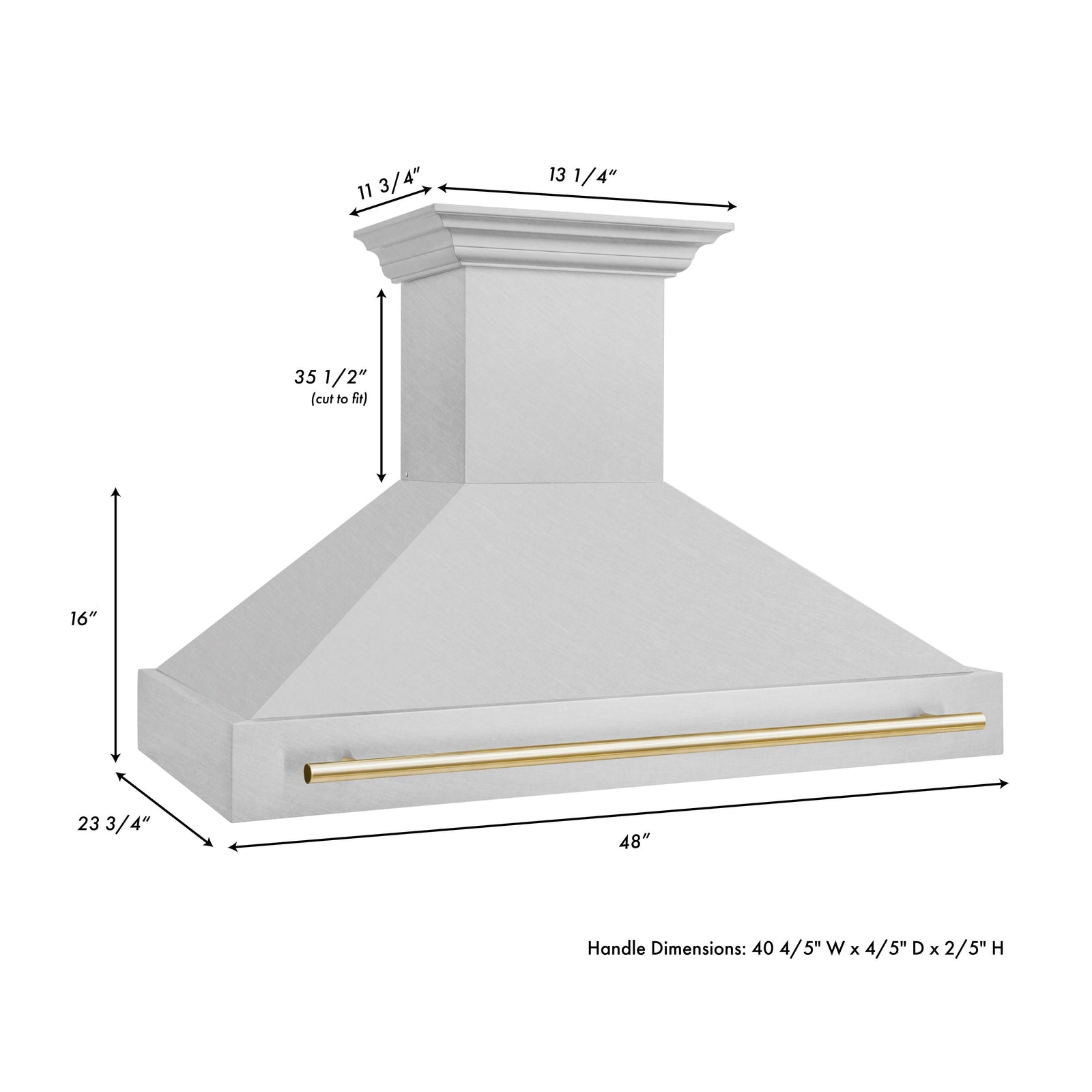 ZLINE Autograph 48 Inch DuraSnow® Stainless Steel Range Hood with DuraSnow® Shell and Gold Handle, 8654SNZ-48-G - Smart Kitchen Lab