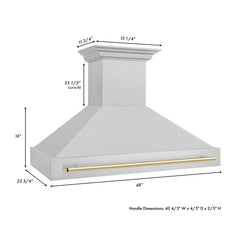 ZLINE Autograph 48 Inch DuraSnow® Stainless Steel Range Hood with DuraSnow® Shell and Gold Handle, 8654SNZ-48-G - Smart Kitchen Lab