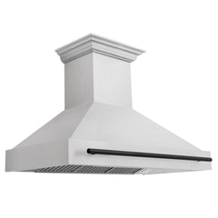 ZLINE Autograph 48 Inch DuraSnow® Stainless Steel Range Hood with DuraSnow® Shell and Matte Black Handle, 8654SNZ-48-MB - Smart Kitchen Lab