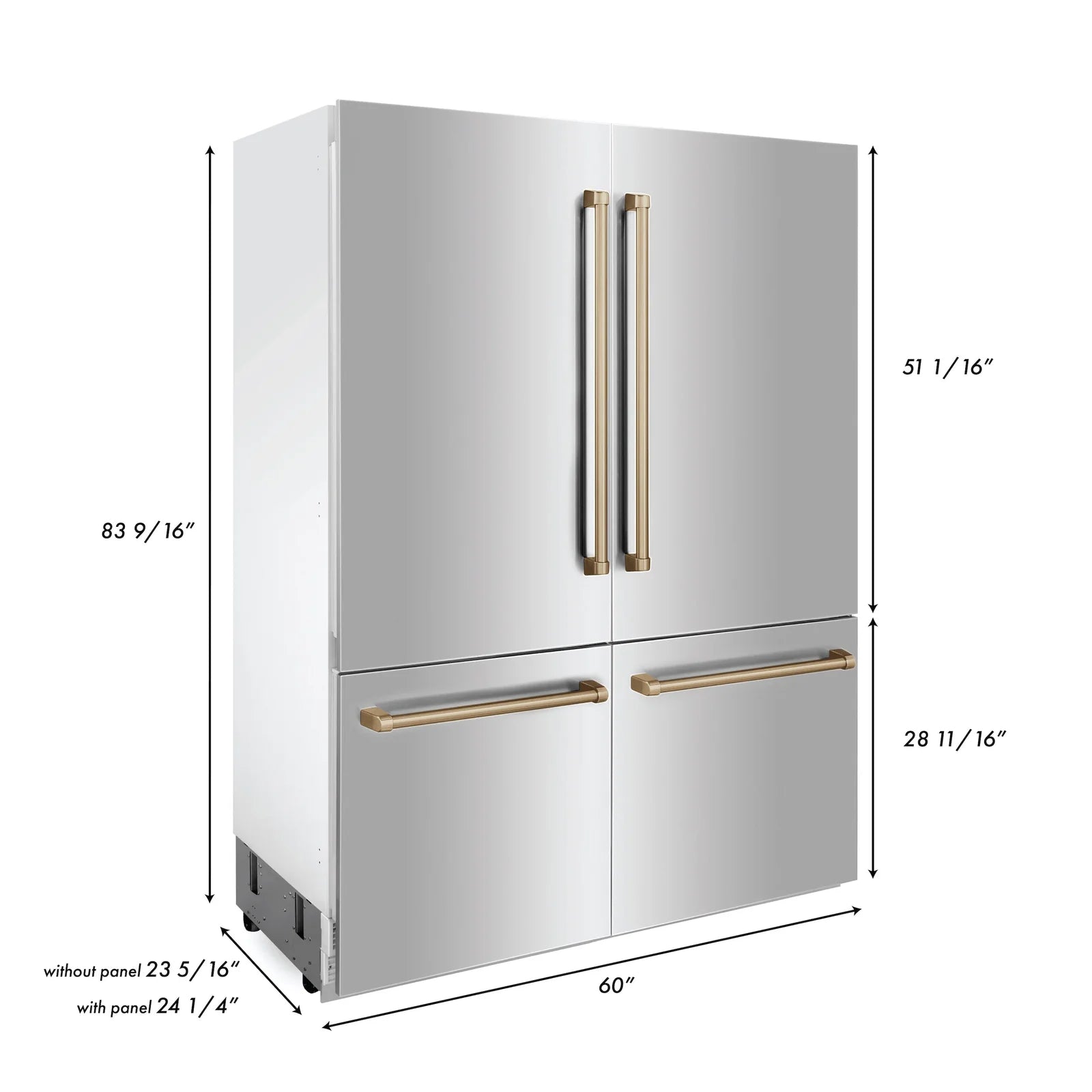 ZLINE Autograph 60 In. 32.2 cu. ft. Built-In 4-Door Refrigerator with Internal Water and Ice Dispenser in Stainless Steel and Bronze Accents, RBIVZ-304-60-CB - Smart Kitchen Lab