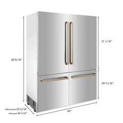 ZLINE Autograph 60 In. 32.2 cu. ft. Built-In 4-Door Refrigerator with Internal Water and Ice Dispenser in Stainless Steel and Bronze Accents, RBIVZ-304-60-CB - Smart Kitchen Lab