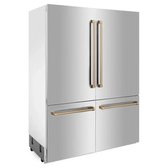 ZLINE Autograph 60 In. 32.2 cu. ft. Built-In 4-Door Refrigerator with Internal Water and Ice Dispenser in Stainless Steel and Bronze Accents, RBIVZ-304-60-CB - Smart Kitchen Lab