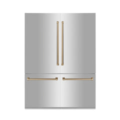 ZLINE Autograph 60 In. 32.2 cu. ft. Built-In 4-Door Refrigerator with Internal Water and Ice Dispenser in Stainless Steel and Gold Accents, RBIVZ-304-60-G - Smart Kitchen Lab