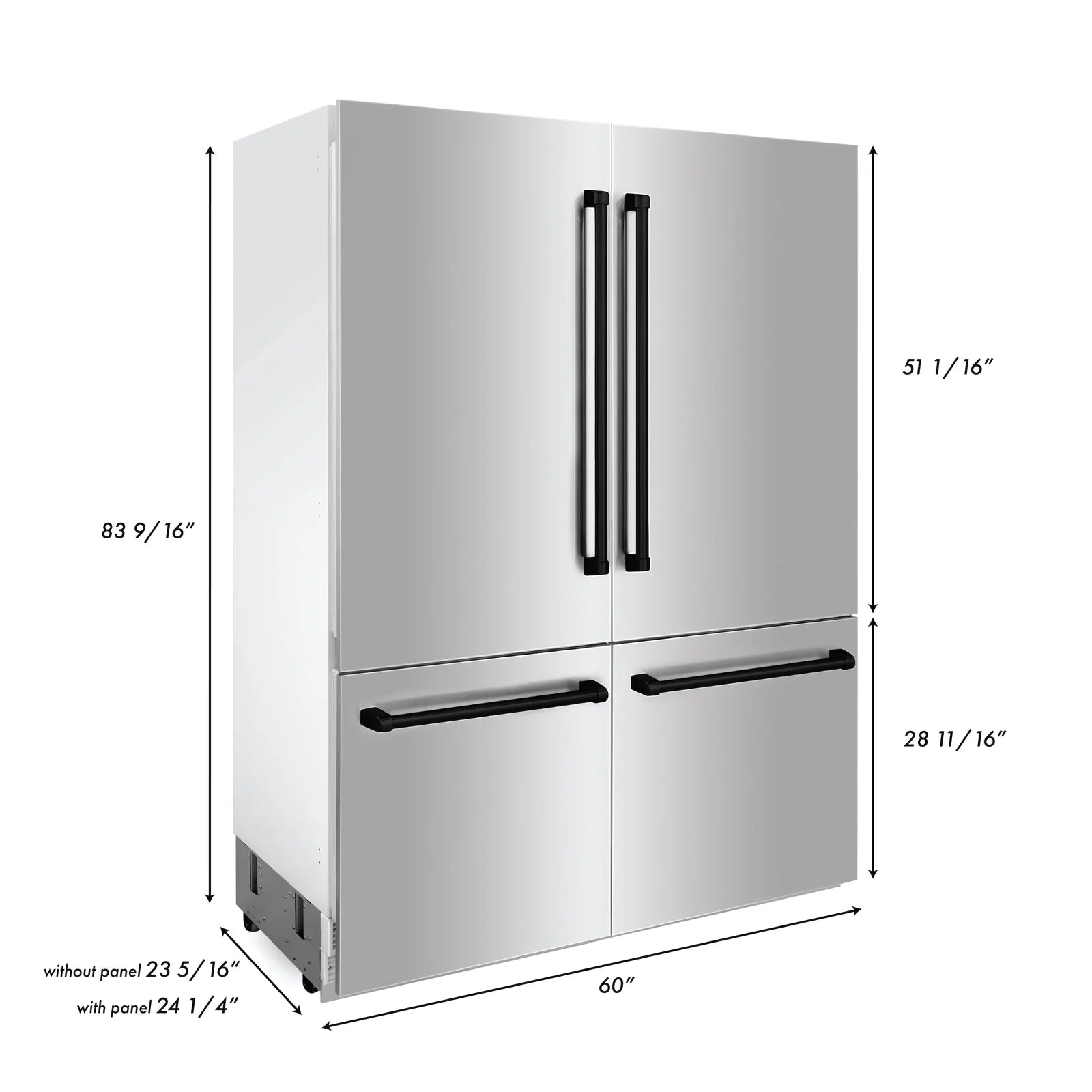 ZLINE Autograph 60 In. 32.2 cu. ft. Built-In 4-Door Refrigerator with Internal Water and Ice Dispenser in Stainless Steel and Matte Black Accents, RBIVZ-304-60-MB - Smart Kitchen Lab