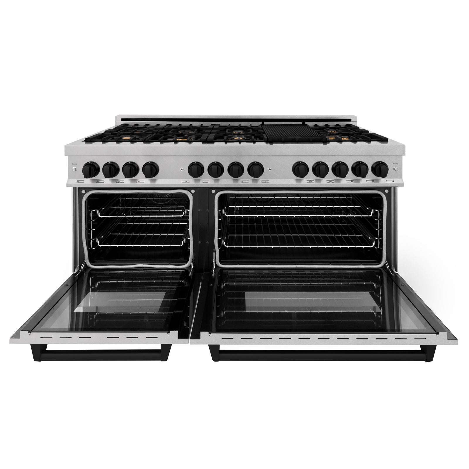 ZLINE Autograph 60 In. 7.4 cu. ft. Dual Fuel Range in DuraSnow® Stainless Steel with Matte Black Accents, RASZ-SN-60-MB - Smart Kitchen Lab